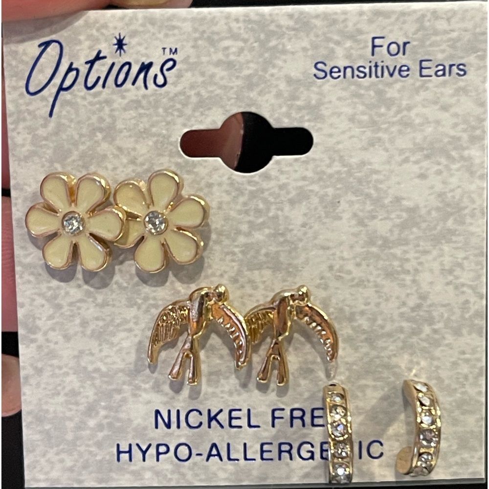 Options for sensitive ears 3 pairs of gold tone stud earrings